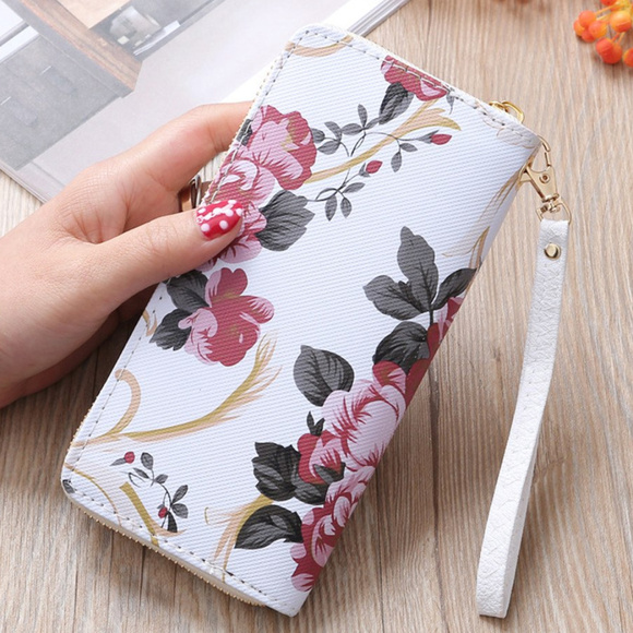 Maison Fabre Handbags - Rose Floral Double Zipper Clutch Wallet